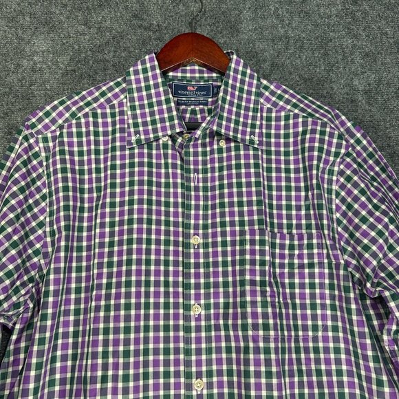 Vineyard Vines Shirt Mens Large Slim Fit Murray Button Down Purple Plaid Pocket - Picture 3 of 7